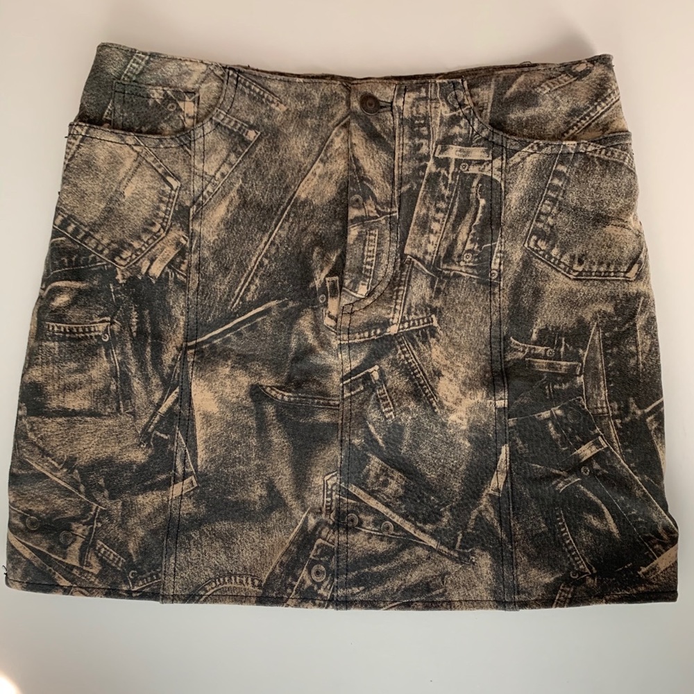 Tan/green/black Leather Mini Skirt